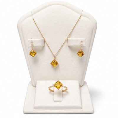 Set Oro 14k Citrino con Diamantes Naturales