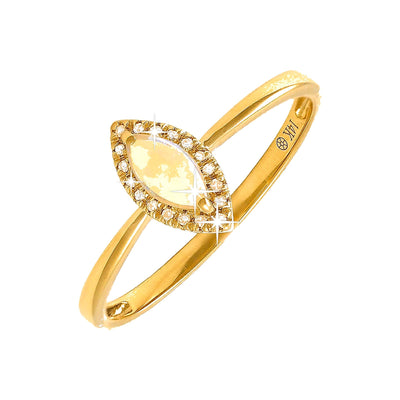 5x9mm Anillo de Dama Oro 14k Marquesa con Ópalo y Diamantes Naturales