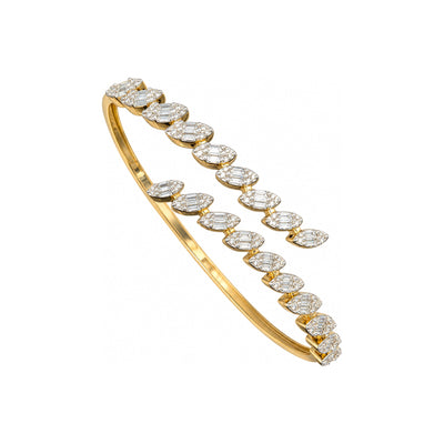 Brazalete de Dama Oro 14k Rígido Abierto Marquesas Baguette con Diamantes Naturales