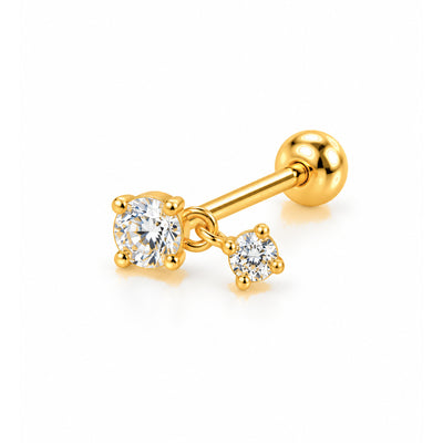 Piercing de Cartílago Oro 14k Doble Circonio Colgante