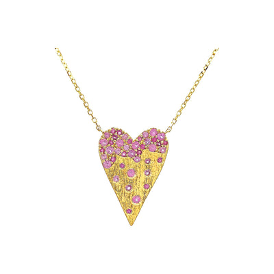 9x20mm Collar Oro 14k Corazón con Zafiro Rosa