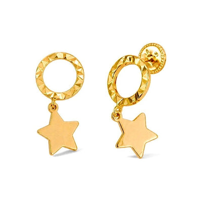 Aretes de Dama Oro 14k Aro Diamantado con Estrella