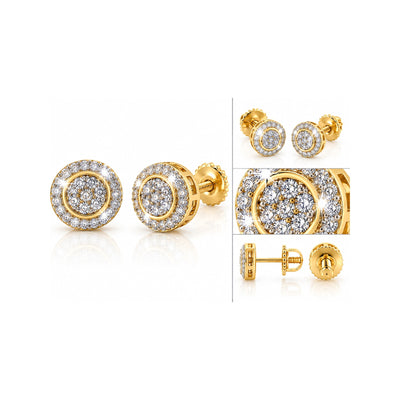 Aretes de Dama Oro 10k Topos Racimo con Halo de Diamantes Naturales y Tornillo