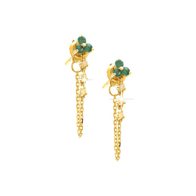 Aretes de Dama Oro 14k Redondos con Esmeralda y Diamantes Naturales