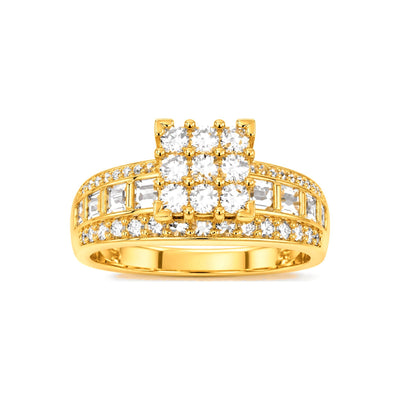 Anillo de Matrimonio Dama Oro 10k Cluster Rectangular Baguette
