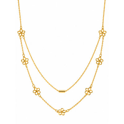 Cadena Oro 14k Doble Hilera con Flores Caladas