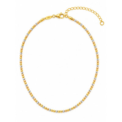 Cadena Oro 14k Bolitas Tricolor 12 Pulgadas con Extensión a 16