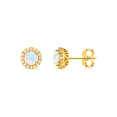 Aretes de Dama Oro 14k Ópalo con Halo de Circonios