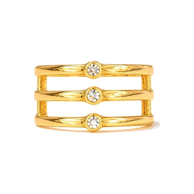 Anillo de Dama Oro 10k Triple Banda Paralela con Circonios