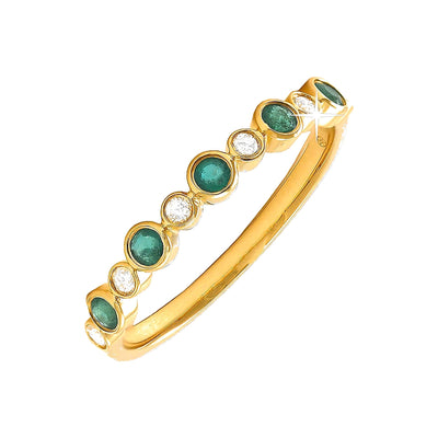 Anillo de Dama Oro 14k Banda Redondos con Esmeralda y Diamantes Naturales