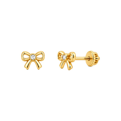 Aretes para Bebé Oro 14k Moño Calado con Circonio