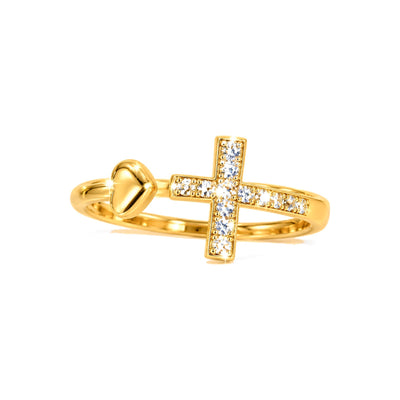 Anillo de Dama Oro 14k Cruz con Diamantes Naturales