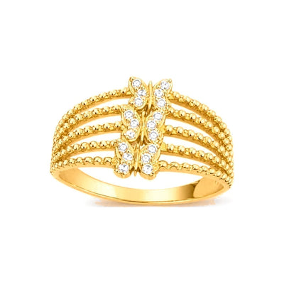 Anillo de Dama Oro 10k Mariposa con Circonios Banda de Bolitas