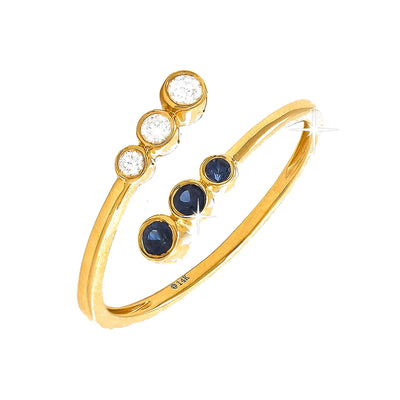 Anillo de Dama Oro 14k Bypass Redondos con Zafiro y Diamantes Naturales