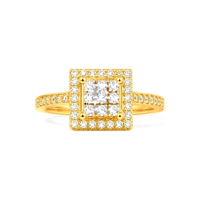 Anillo de Matrimonio Dama Oro 14k Cluster Cuadrado Halo