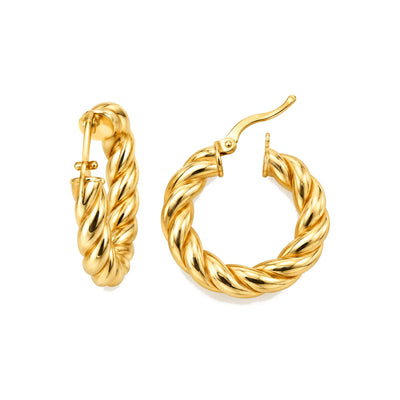 Aretes de Dama Oro 10k Argolla Torcida Tipo Cuerda