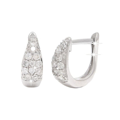 4x10mm Aretes de Dama Oro Blanco 14k Argolla Redondos con Diamantes Naturales