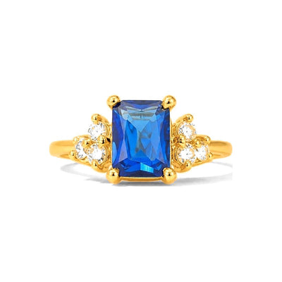 Anillo de Dama Oro 10k Circonia Azul Rectangular con Racimos