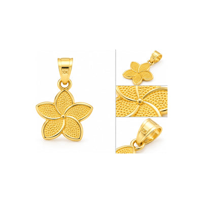 11mm Dije Flor de Plumeria Oro 10k Texturizada