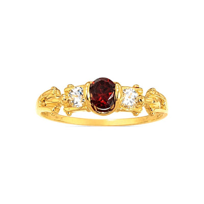 Anillo de Dama Oro 10k Oval Rojo con Circonios y Banda Tallada
