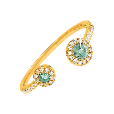 Anillo de Dama Oro 14k Redondos con Esmeralda y Diamantes Naturales