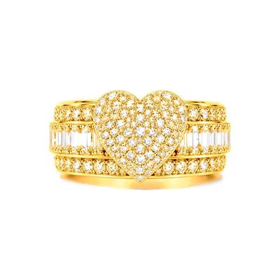 Anillo de Matrimonio para Dama Oro 10k Corazón Pavé con Banda Baguettes