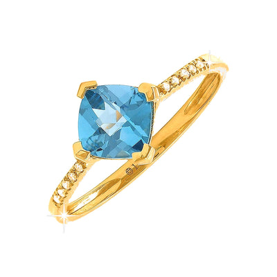 7mm Anillo de Dama Oro 14k con Topacio Azul y Diamantes Naturales