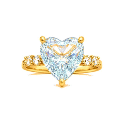 Anillo de Dama Oro 10k Corazón Grande con Circonios en Banda