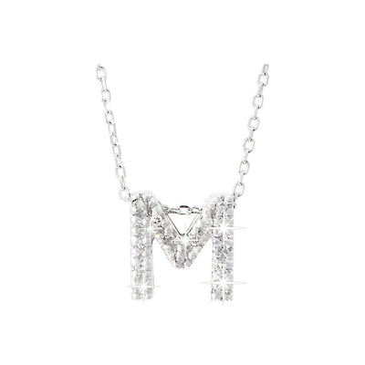 7mm Collar Oro Blanco 14k Inicial Pavé con Diamantes Naturales