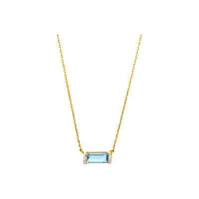 9x3.5mm Collar Oro 14k Barra con Topacio Azul y Diamantes Naturales