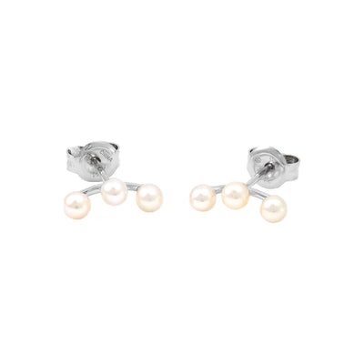 Aretes de Dama Oro Blanco 14k Trepador Gota con Perla