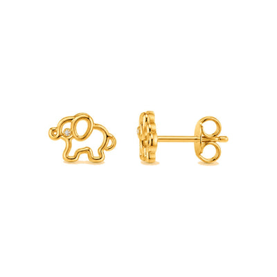 Aretes para Bebé Oro 14k Elefante Calado con Circonio