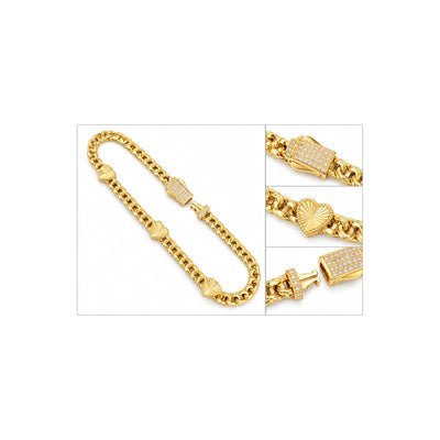 Brazalete de Dama Oro 10k Rolo con Corazones Diamantados y Broche Pavé