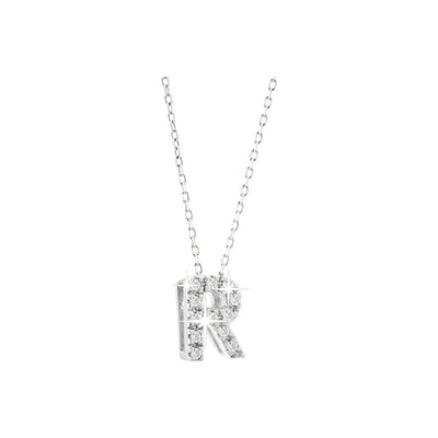 7mm Collar Oro Blanco 14k Inicial Pavé con Diamantes Naturales
