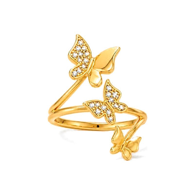 Anillo de Dama Oro 14k Mariposas con Circonias