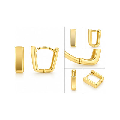 12mm Aretes de Dama Oro 10k Huggie Cuadrado Liso