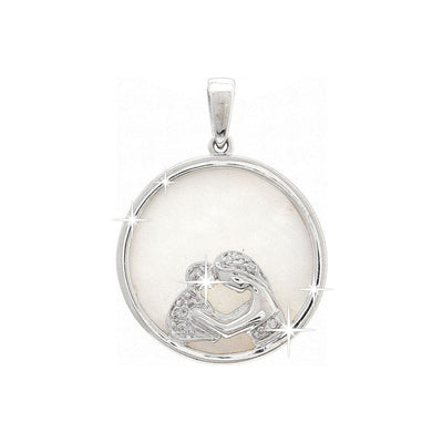Dije Oro Blanco 14k Pavé con Shell y Diamantes Naturales