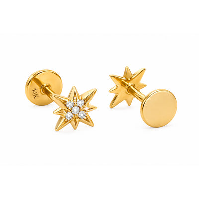 4mm Piercing de Cartílago Oro 14k Estrella con Diamantes Naturales