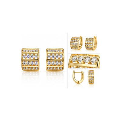 Aretes de Dama Oro 10k Huggie Ancho Cuatro Filas de Circonios