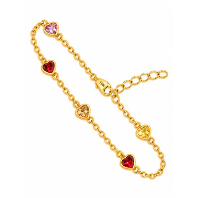 Brazalete de Dama Oro 10k con Corazones de Colores