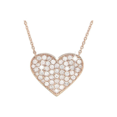 15.5x13mm Collar Oro Rosa 14k Corazón Pavé con Diamantes Naturales
