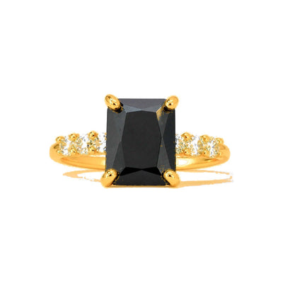Anillo de Dama Oro 10k Circonia Negra Rectangular con Racimos