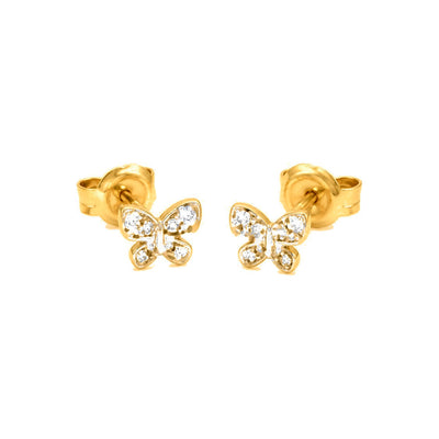 5x4mm Aretes de Dama Oro 14k Mariposa con Pavé de Diamantes Naturales