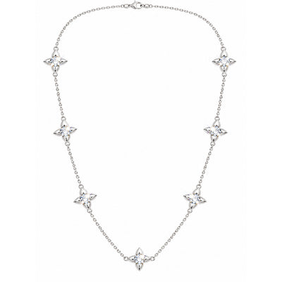 Cadena Oro Blanco 14k Estrellas de Diamantes Naturales por Estaciones