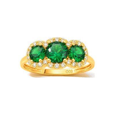 Anillo de Dama Oro 10k Trilogía Verde con Halo