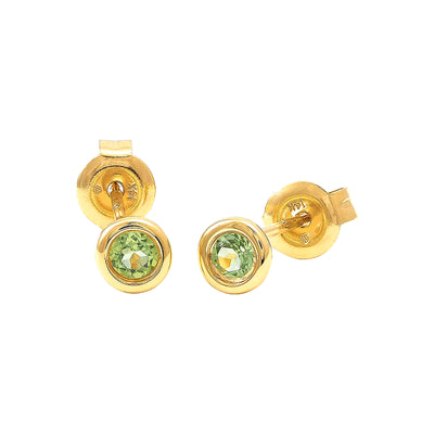 5mm Aretes de Dama Oro 14k Redondos con Peridoto
