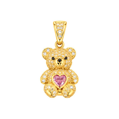 Dije Osito Oro 10k Pavé con Corazón Rosa