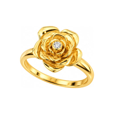 Anillo de Dama Oro 10k Flor Camelia con Circonio Central