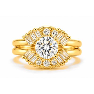 Set Anillo Matrimonio Oro 10k Solitario Estallido Baguette