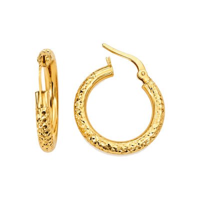 Aretes de Dama Oro 10k Argolla Facetada Diamantada